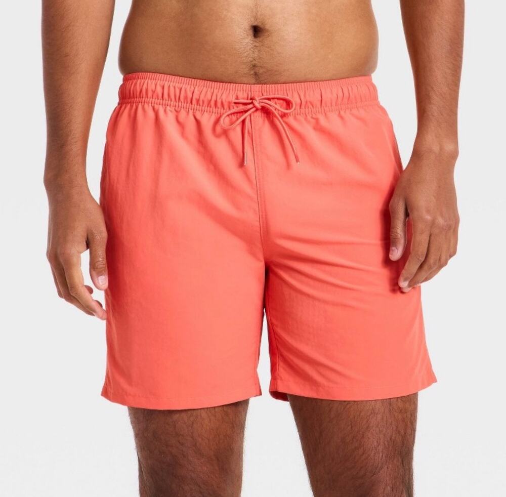 Goodfellow & Co Men's 7" Swim Trunks Coral Red Size Medium M Drawstring NWT